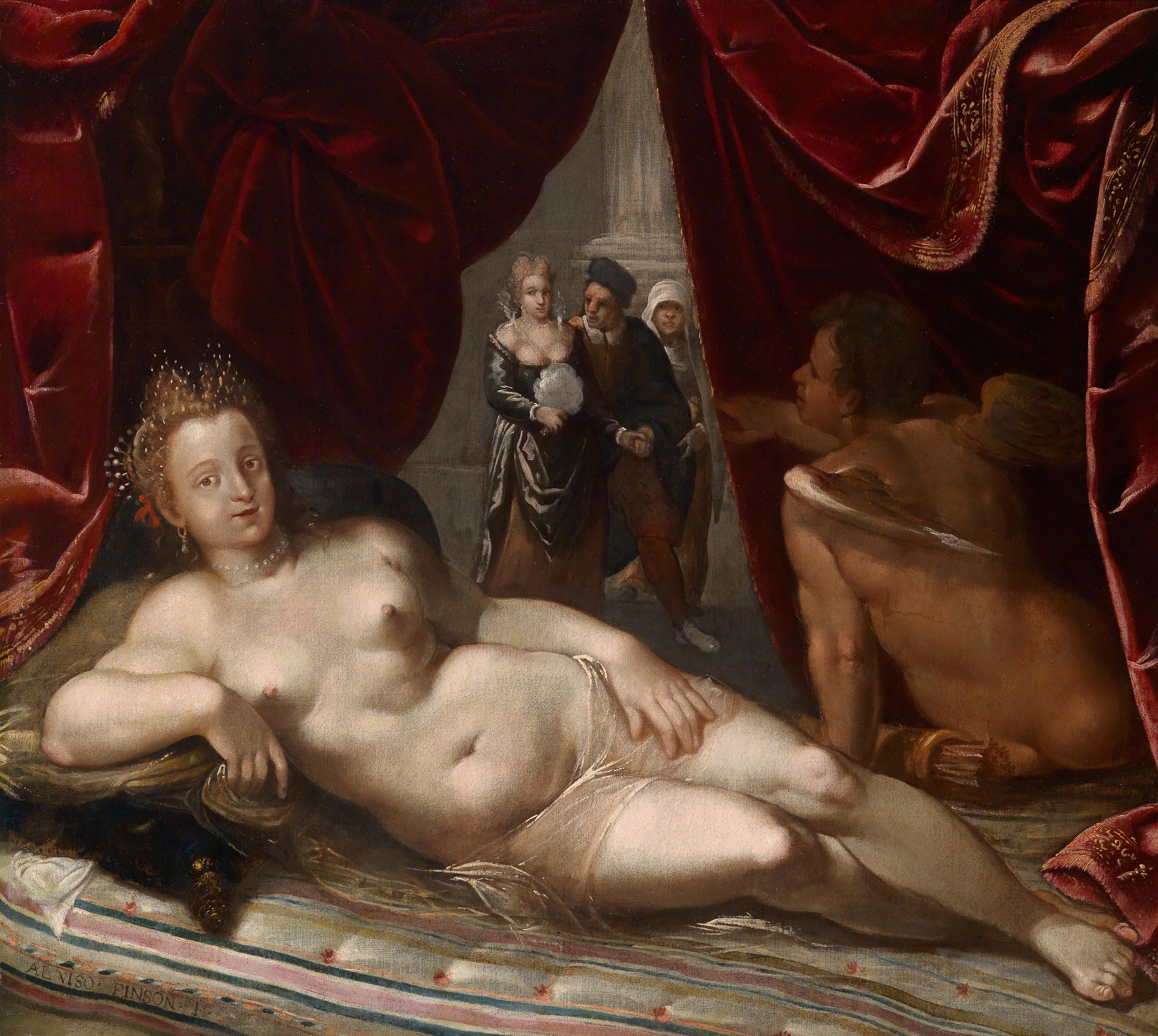 Venus With Cupid And Lovers In The Background by Louis Finson